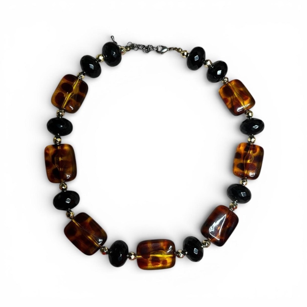 Vintage Y2K Tortoise shell beaded necklace